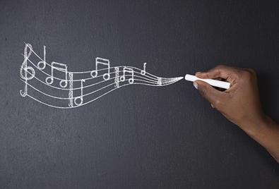 musical notes written on chalkboard